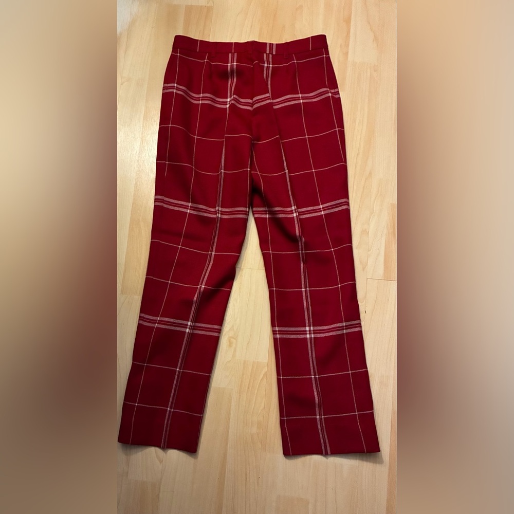 Moschino 80’s Dish Cloth wool red Plaid Women’s cropped Leg Pants - Picture 11 of 16